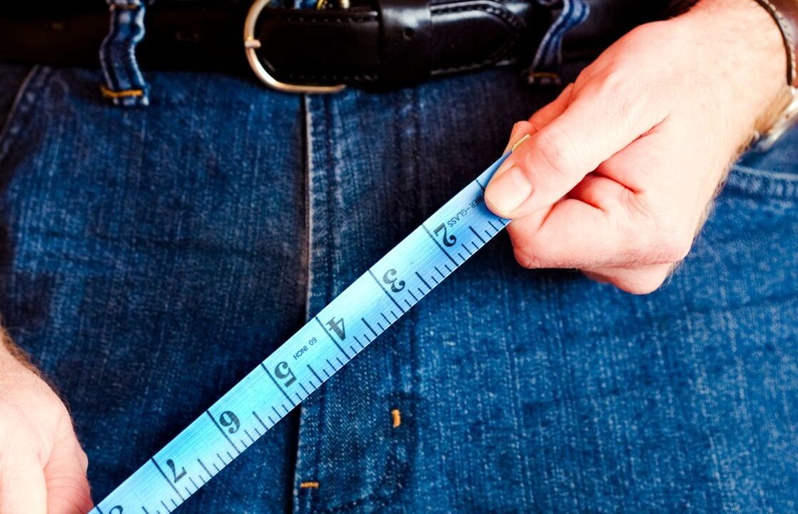 Measuring the penis before enlargement.