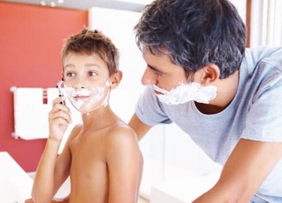 the father teaches the boy to shave and enlarge the penis