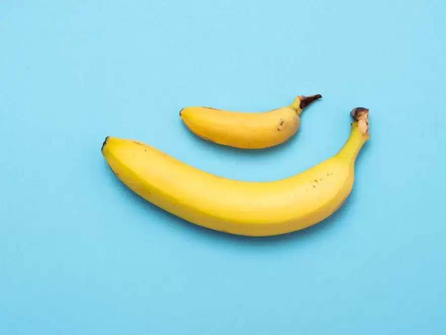 small and enlarged penis with pomp on the example of bananas